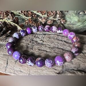 Purple Jasper Natural Stone Bracelet Unisex Stretchy Beaded 8mm 18.4cm 7.2”